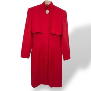 Ann Tobias Vintage Trench Coat Women Sz4 Red Tailored Midi Dress Sheath Body Con